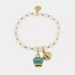 Bracciale in Metallo campanella verde e piccolo sonaglio con pietre bianche